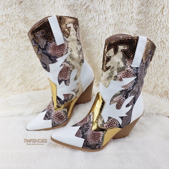 Western Cowboy Ankle boots White Snake Gold - Picture 10 of 14